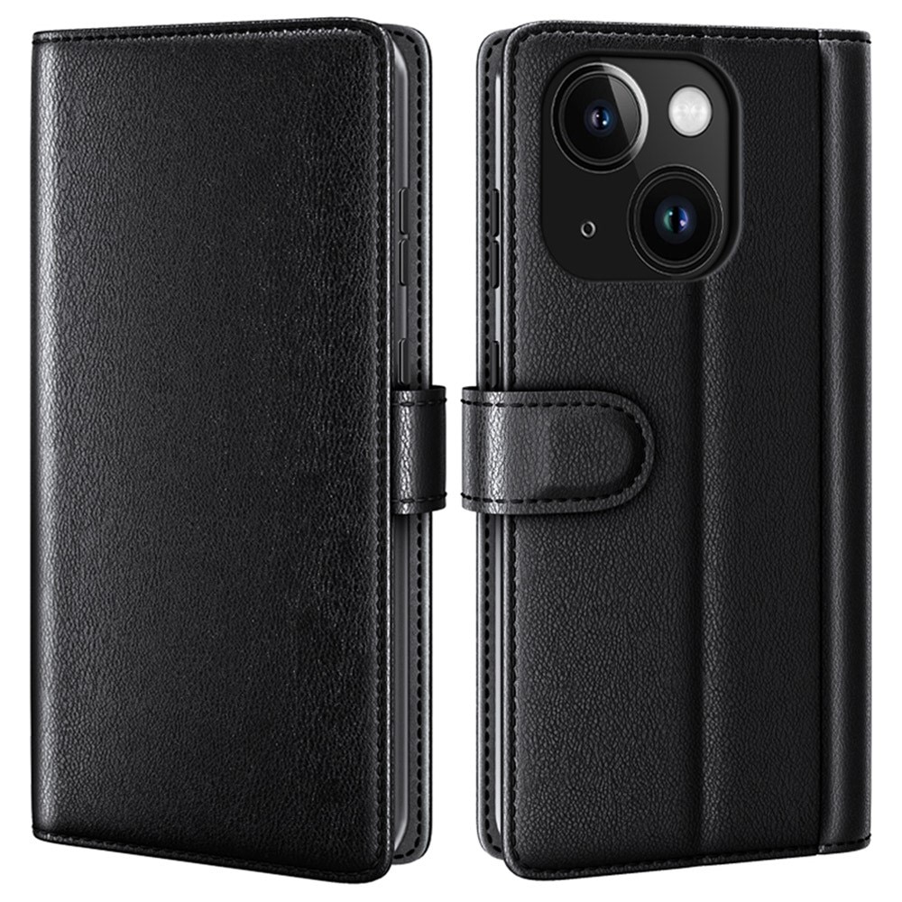 iPhone 15 Plus Plånboksfodral i Äkta Läder, svart