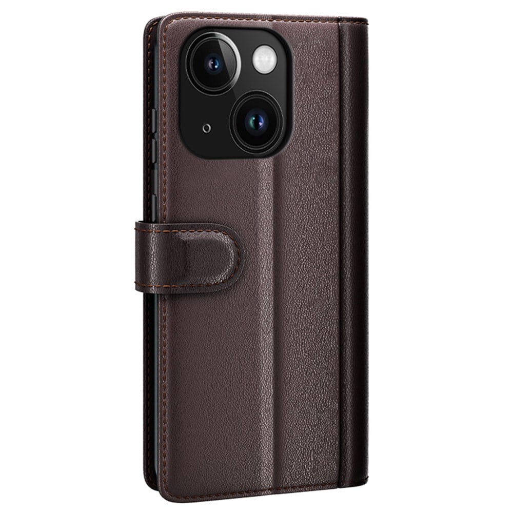 iPhone 15 Plånboksfodral i Äkta Läder, Brun
