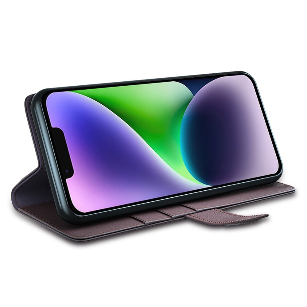 iPhone 15 Plånboksfodral i Äkta Läder, Brun
