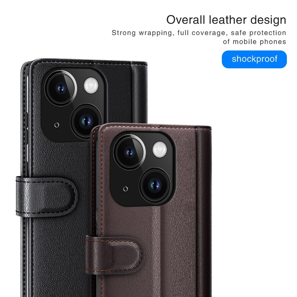 iPhone 15 Plånboksfodral i Äkta Läder, Brun