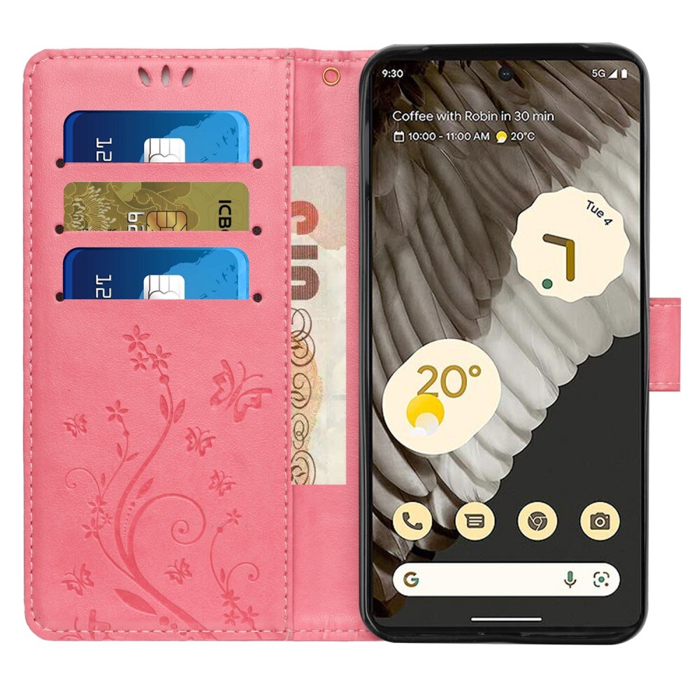 Google Pixel 8 Pro Mobilfodral med fjärilar, Rosa
