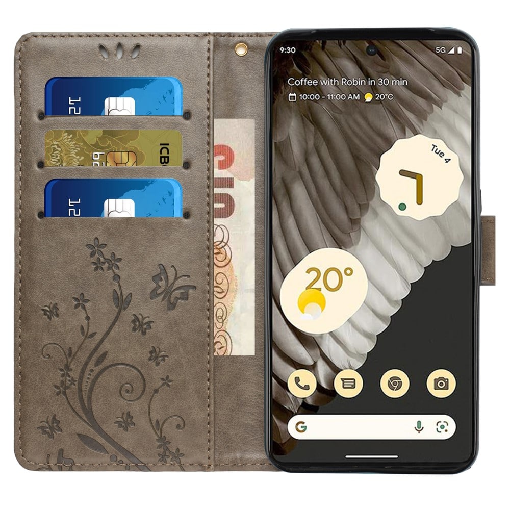 Google Pixel 8 Pro Mobilfodral med fjärilar, Grå