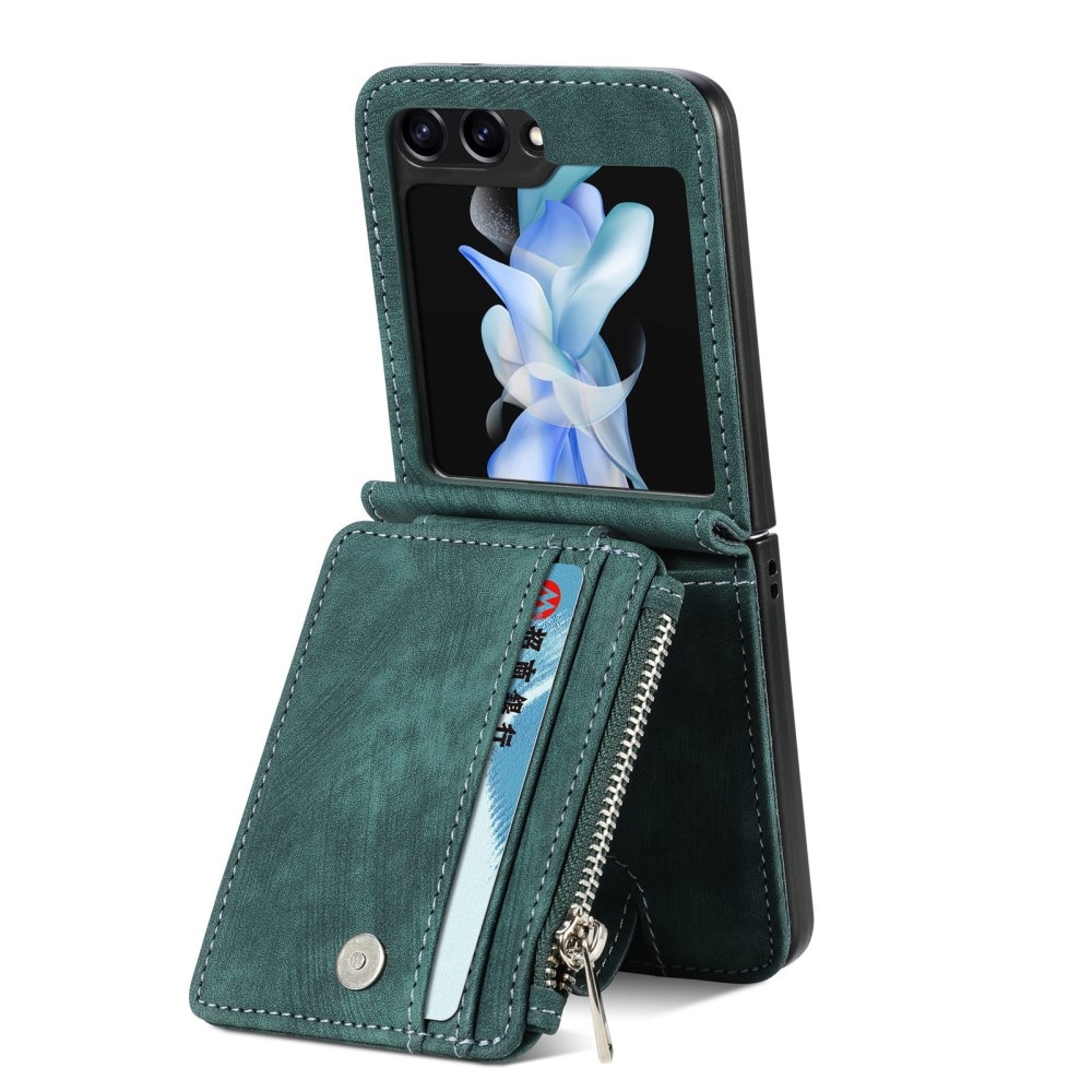 Samsung Galaxy Z Flip 5 Plånboksfodral med kortfack och dragkedja Grön
