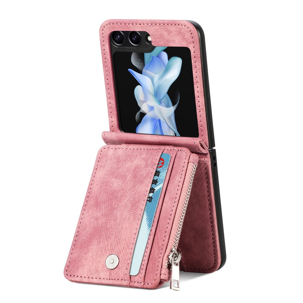 Samsung Galaxy Z Flip 7 FE Plånboksfodral med kortfack och dragkedja Rosa