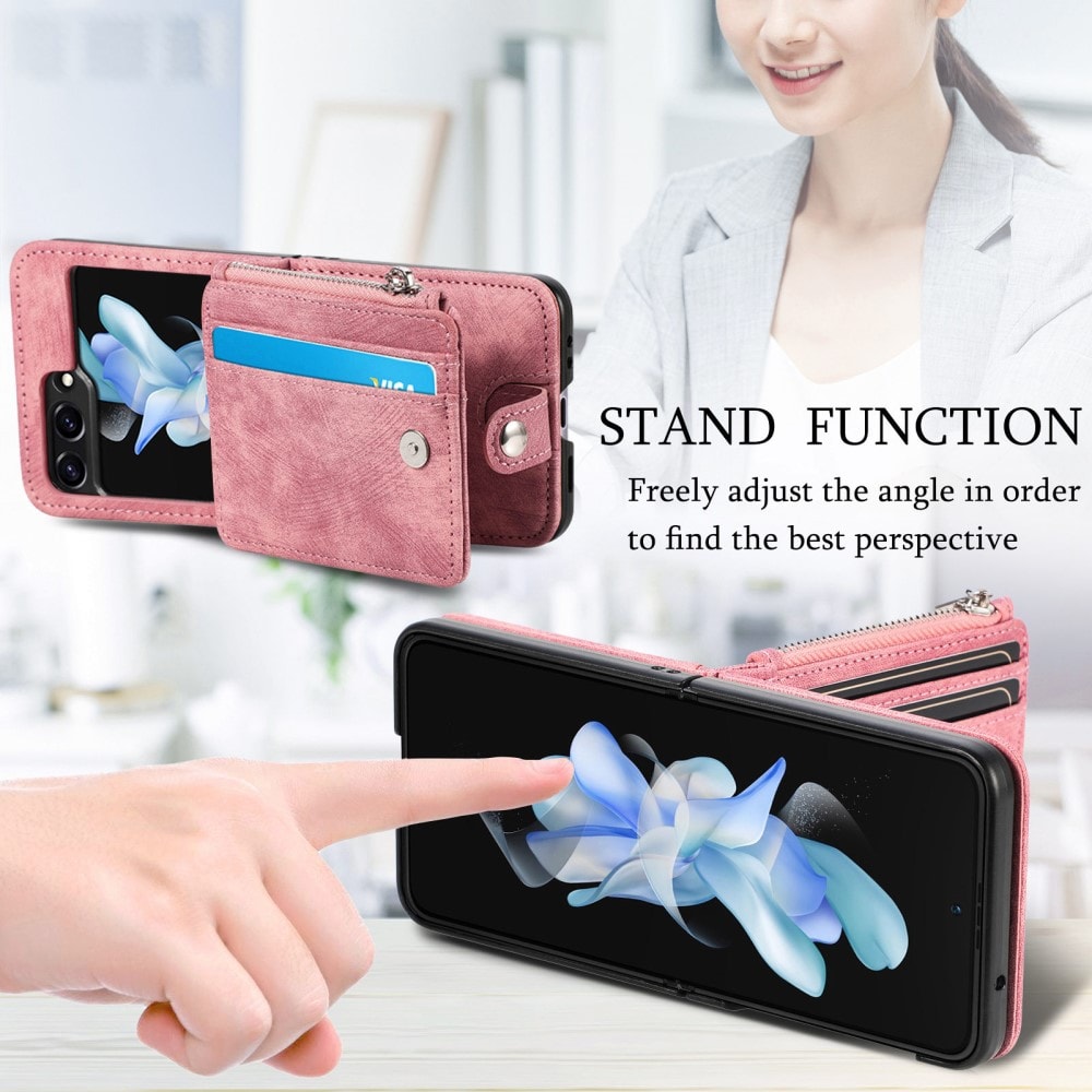 Samsung Galaxy Z Flip 7 FE Plånboksfodral med kortfack och dragkedja Rosa