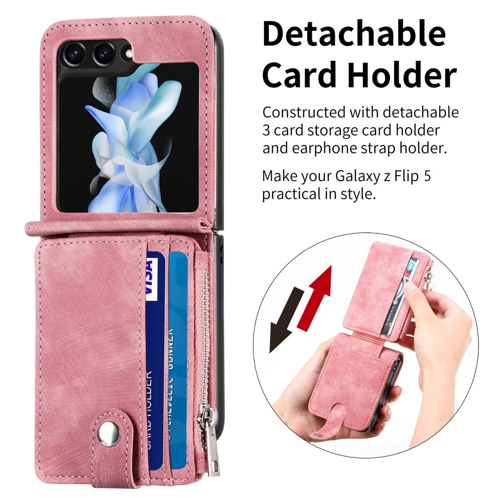 Samsung Galaxy Z Flip 7 FE Plånboksfodral med kortfack och dragkedja Rosa