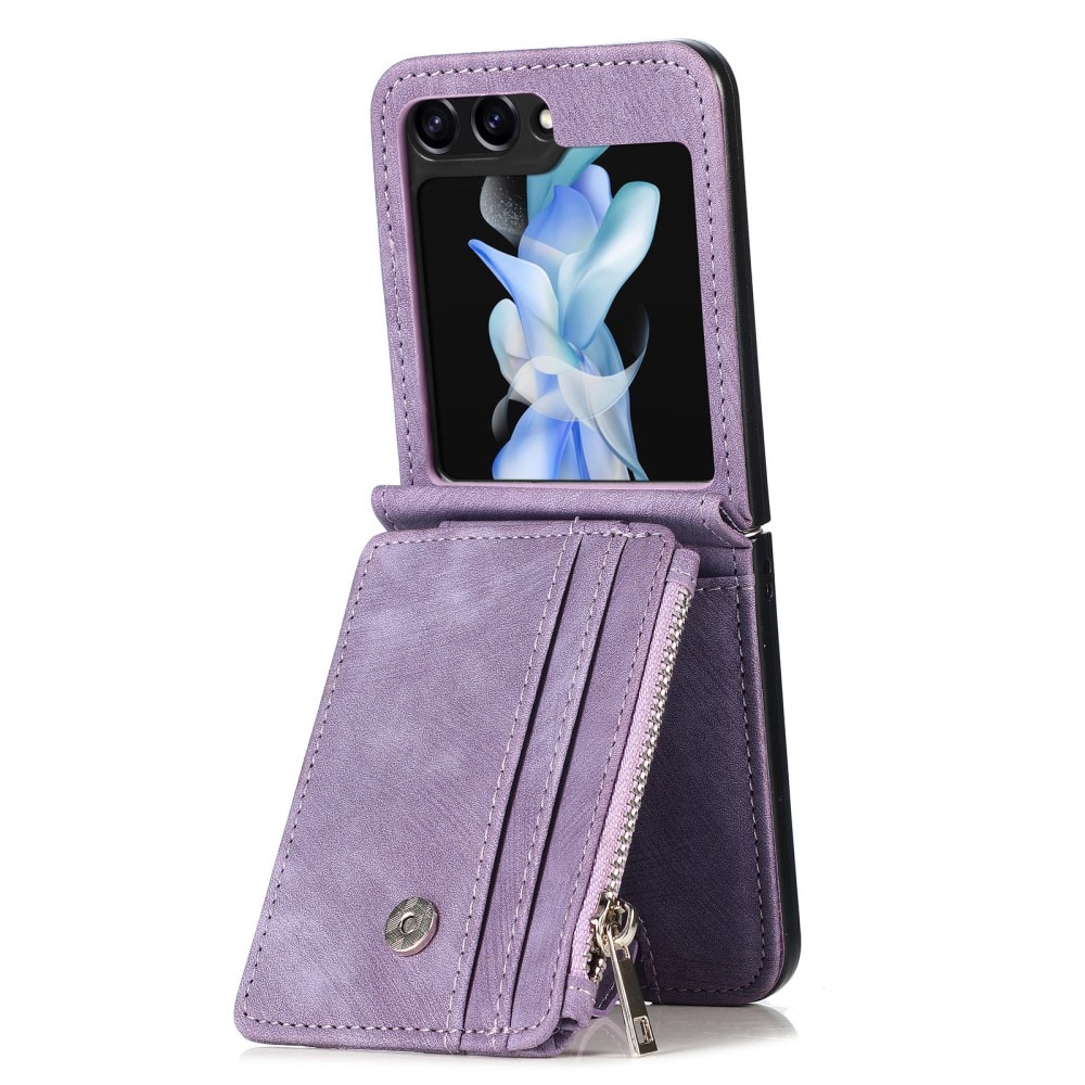 Samsung Galaxy Z Flip 7 FE Plånboksfodral med kortfack och dragkedja Lila
