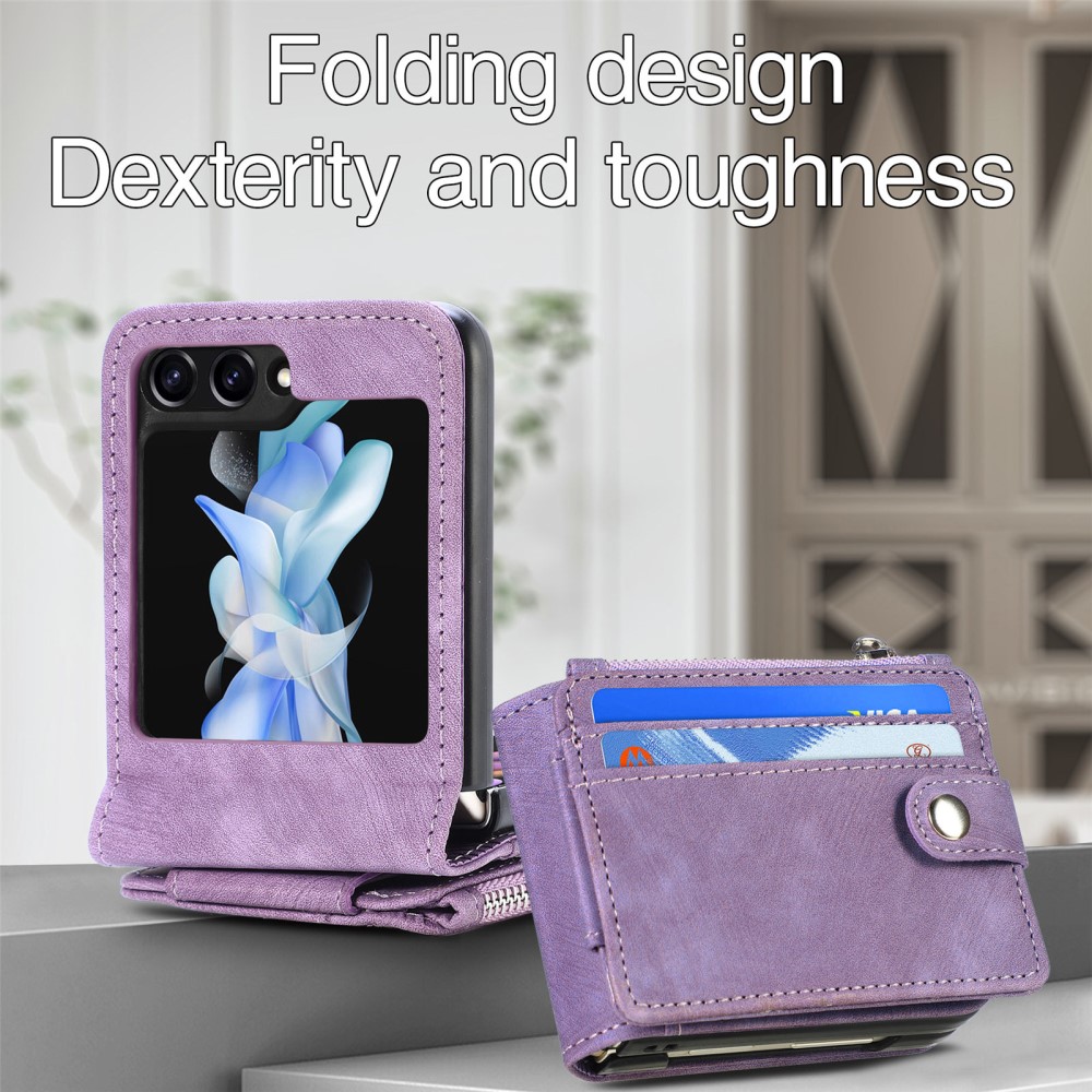 Samsung Galaxy Z Flip 7 FE Plånboksfodral med kortfack och dragkedja Lila