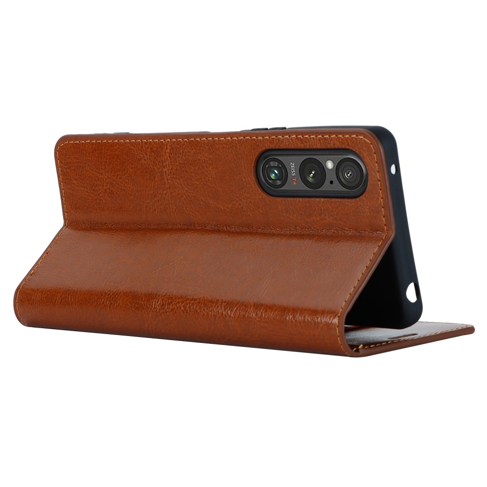 Sony Xperia 1 V Smidigt mobilfodral i äkta läder, brun