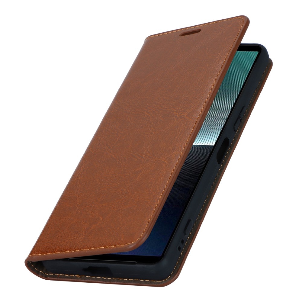 Sony Xperia 1 V Smidigt mobilfodral i äkta läder, brun