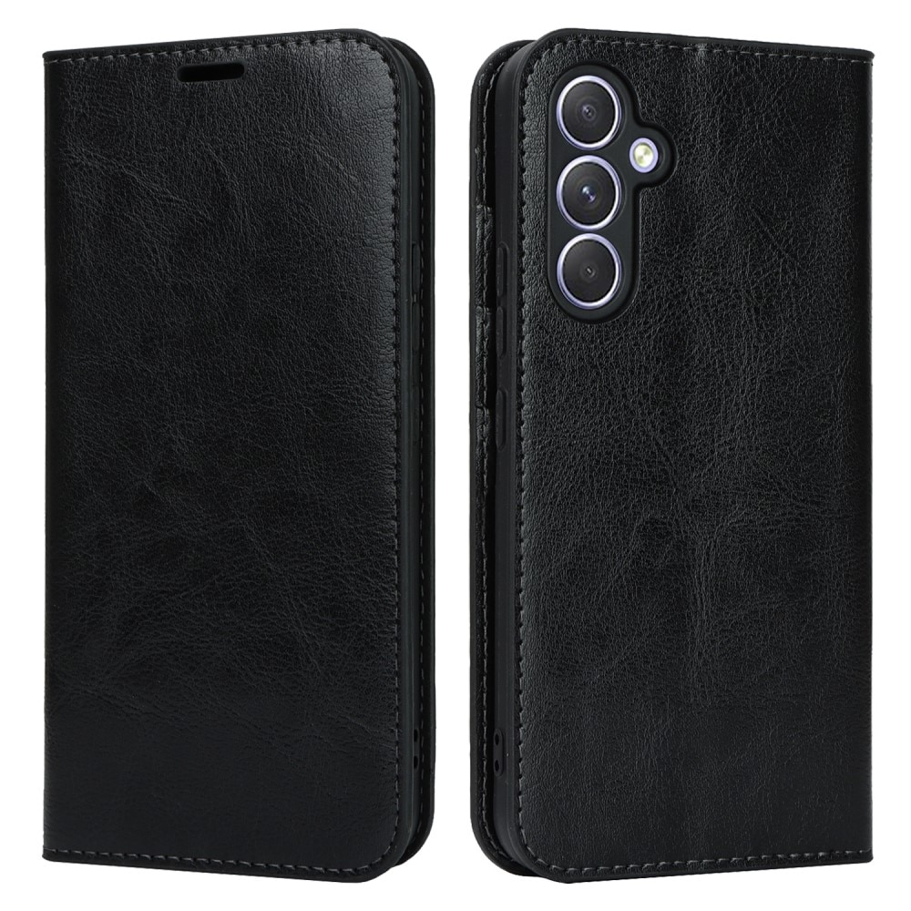 Samsung Galaxy A55 Smidigt mobilfodral i äkta läder, svart