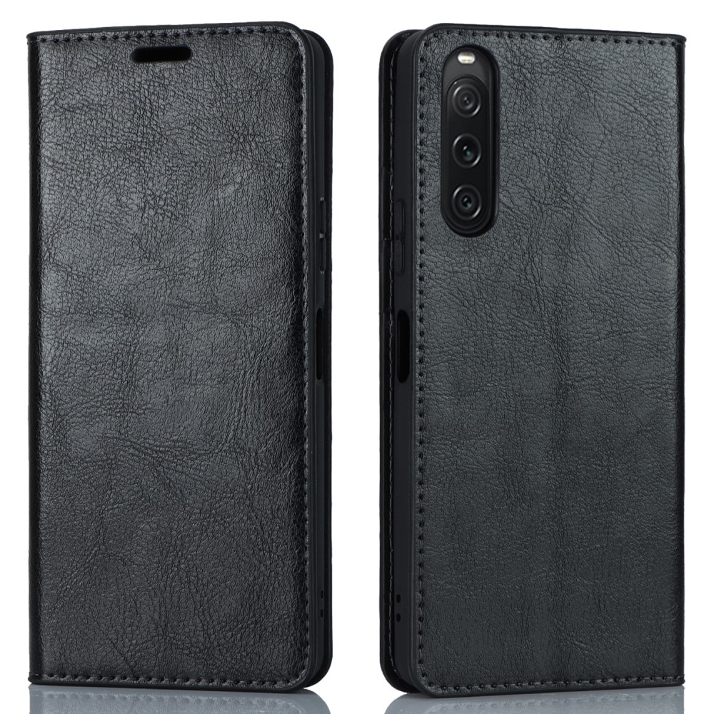 Sony Xperia 10 V Smidigt mobilfodral i äkta läder, svart