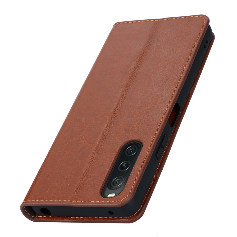 Sony Xperia 10 V Smidigt mobilfodral i äkta läder, Brun