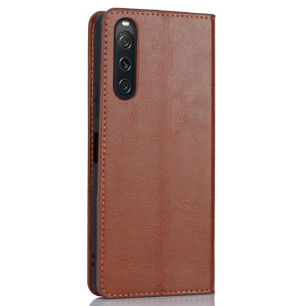Sony Xperia 10 V Smidigt mobilfodral i äkta läder, Brun