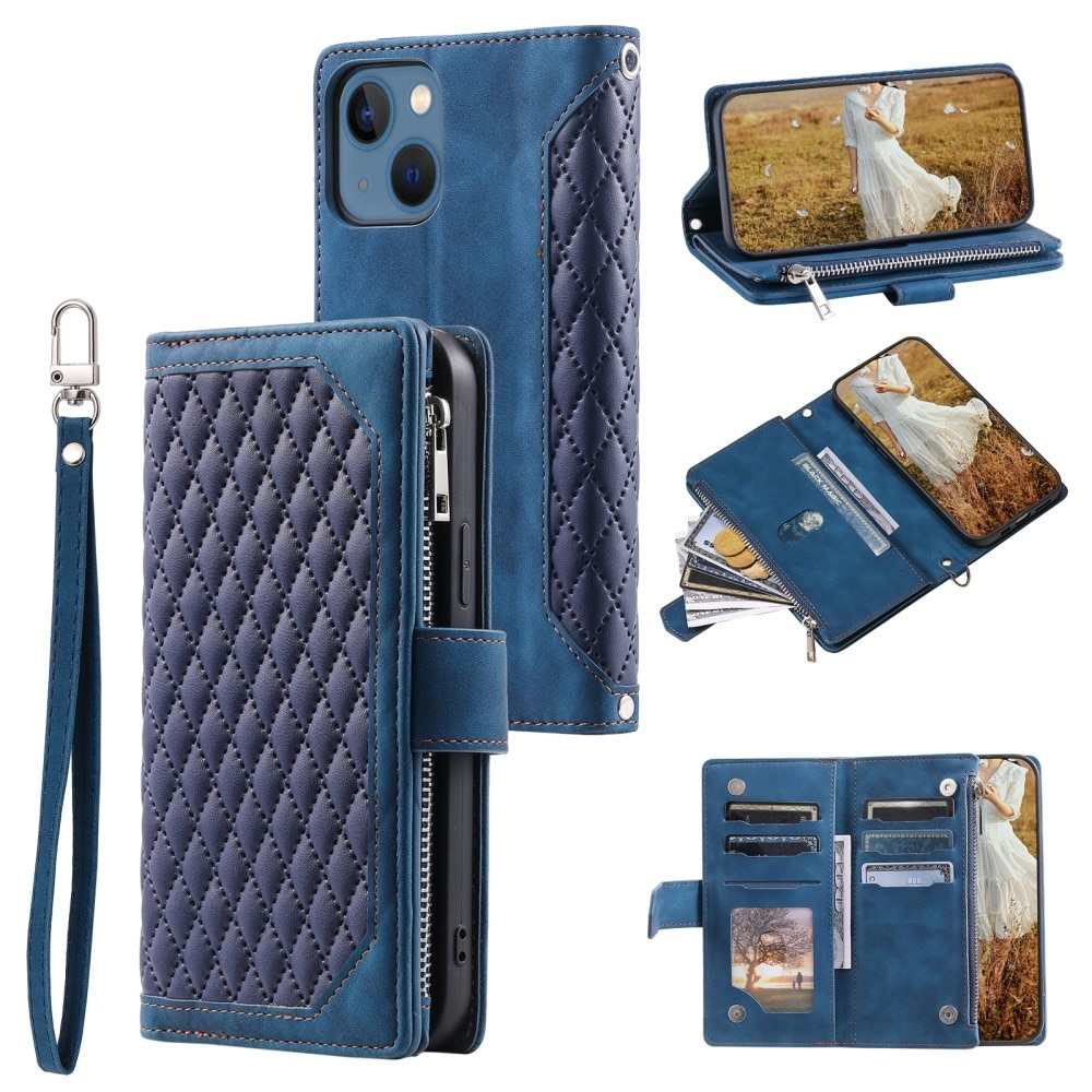iPhone 15 Quiltad plånboksväska, blå