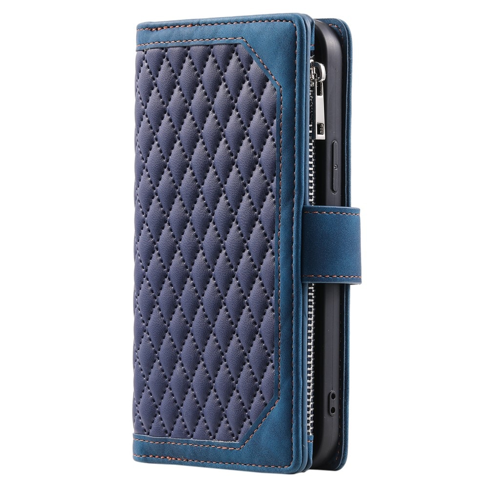 iPhone 15 Plus Quiltad plånboksväska, blå