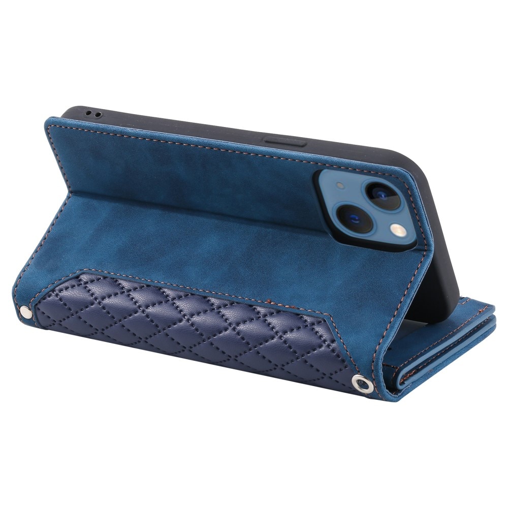 iPhone 15 Plus Quiltad plånboksväska, blå