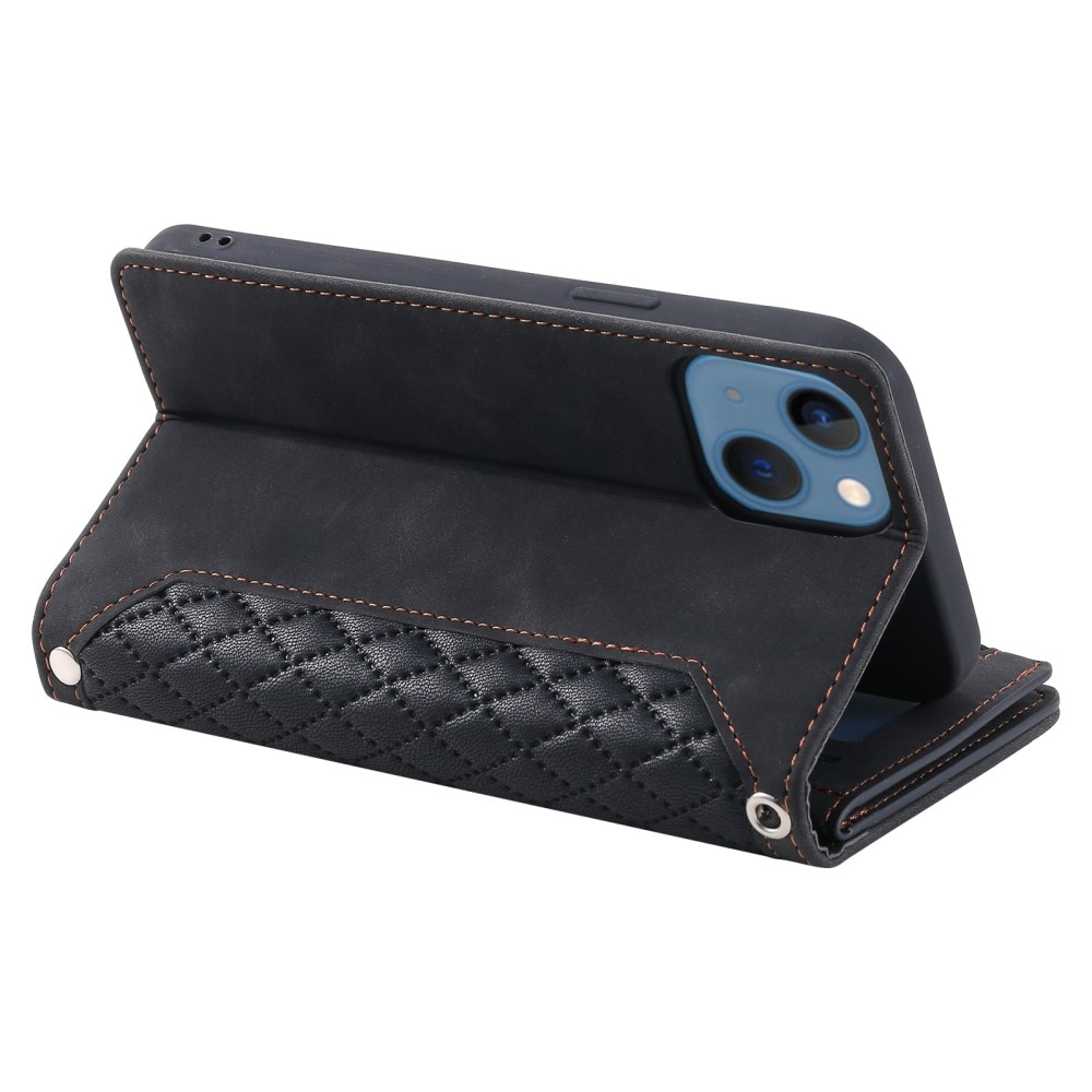 iPhone 15 Plus Quiltad plånboksväska, svart