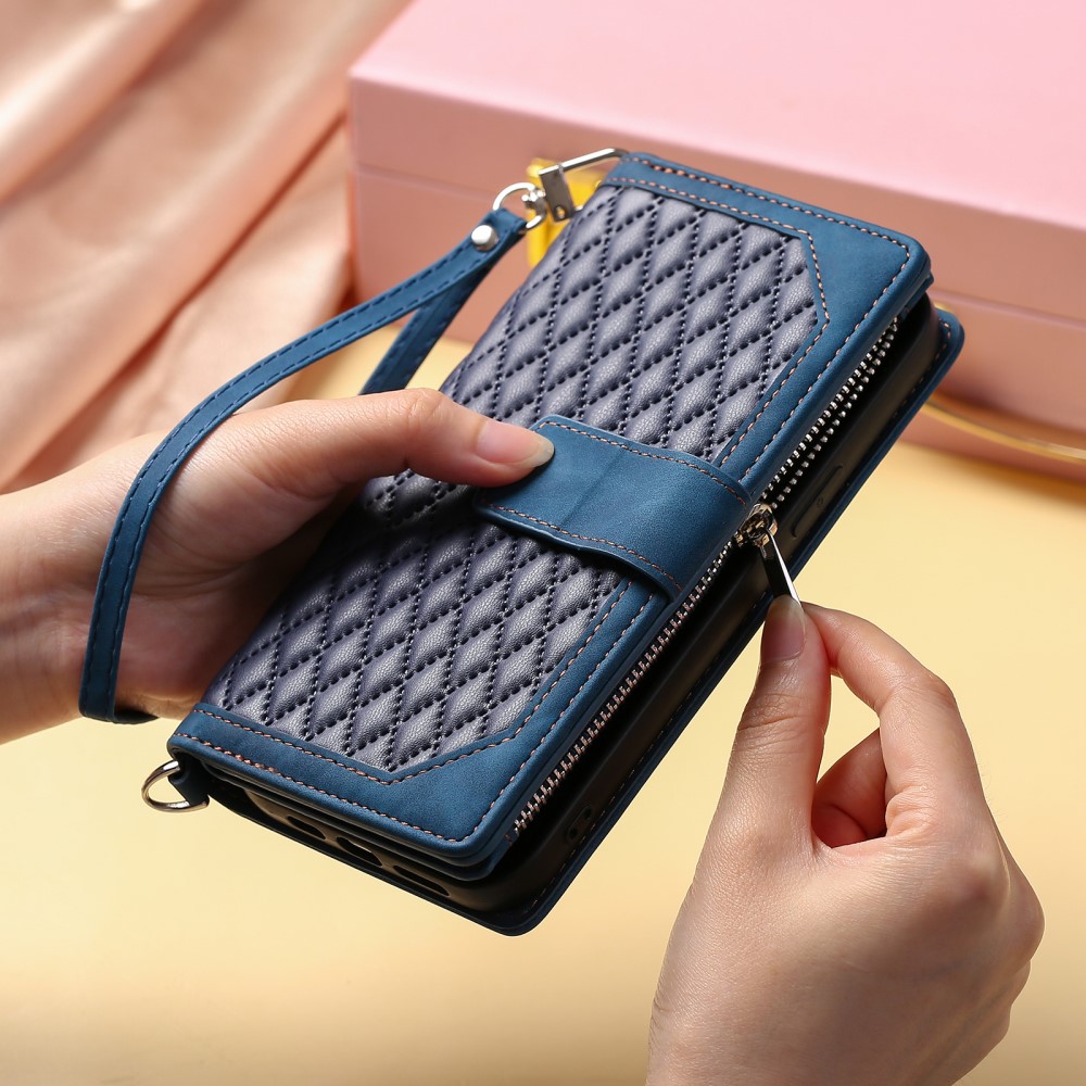 iPhone 15 Pro Quiltad plånboksväska, Blå