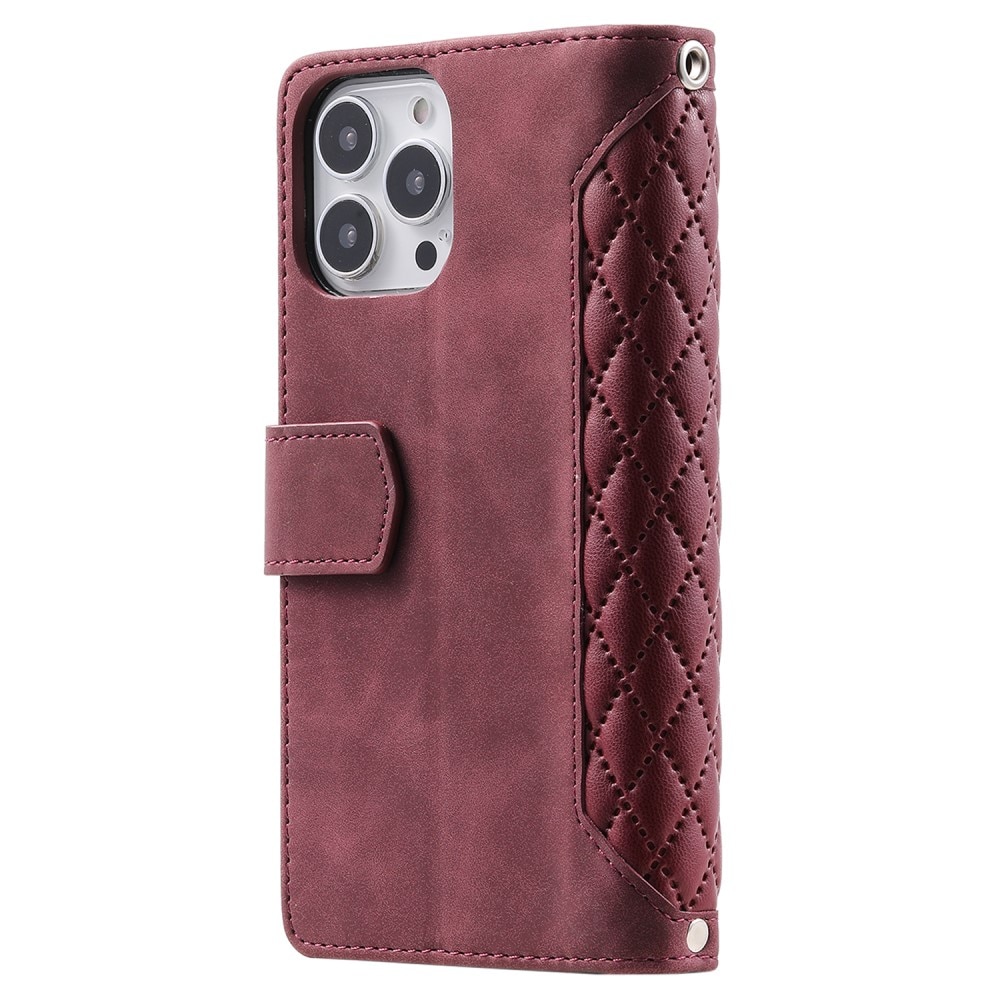 iPhone 15 Pro Quiltad plånboksväska, röd