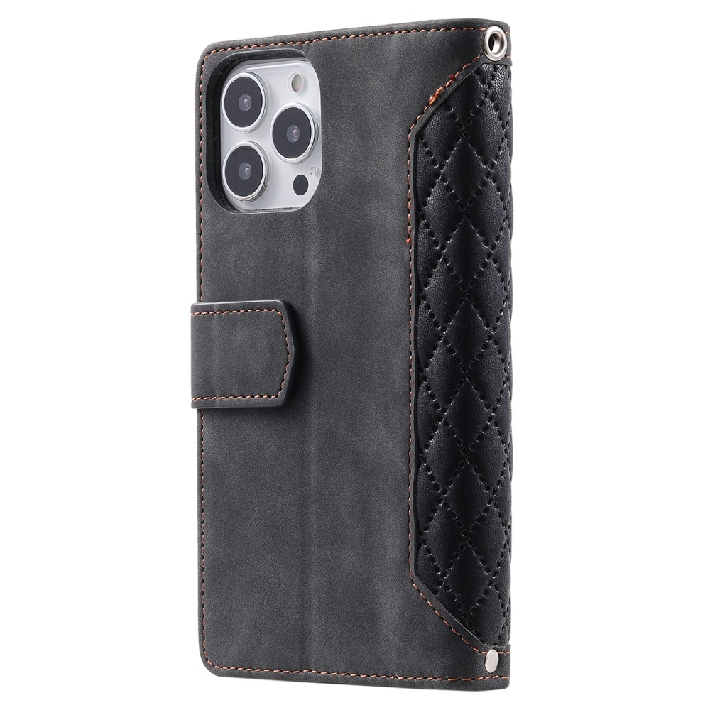 iPhone 15 Pro Quiltad plånboksväska, svart
