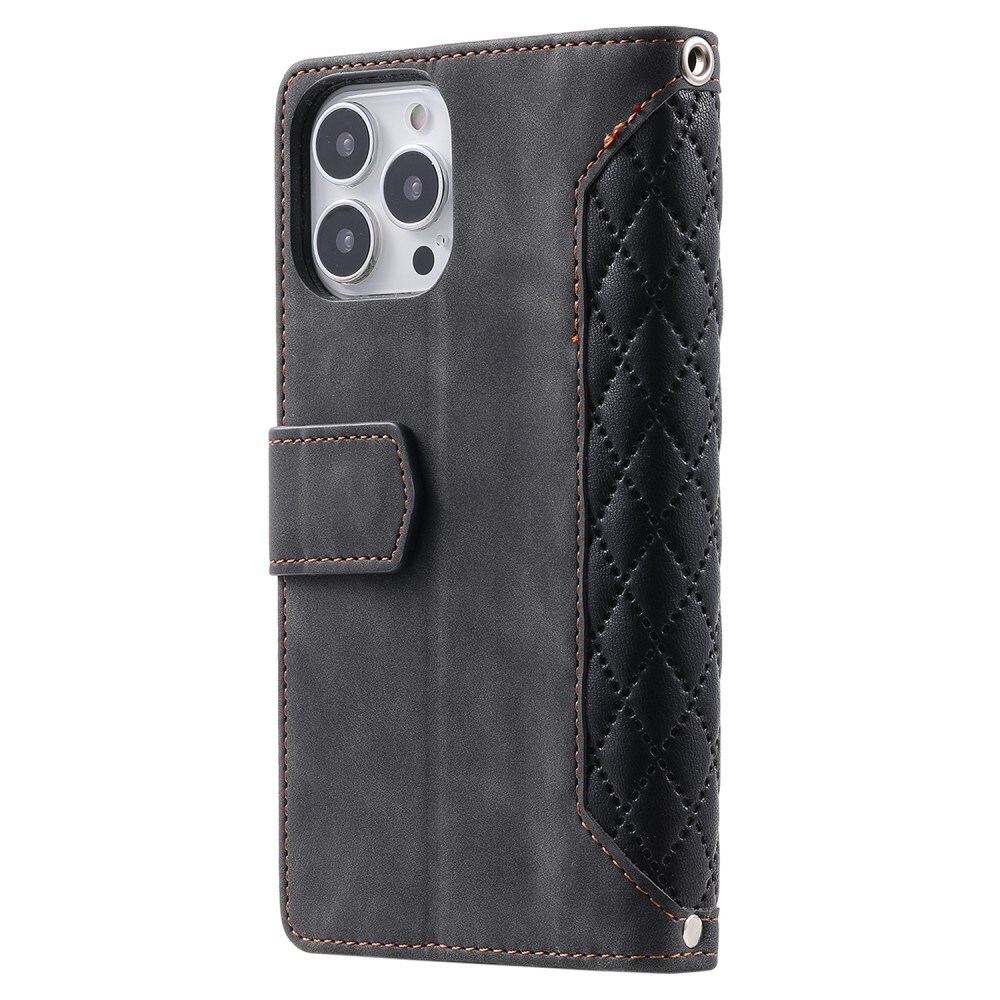 iPhone 15 Pro Max Quiltad plånboksväska, Svart