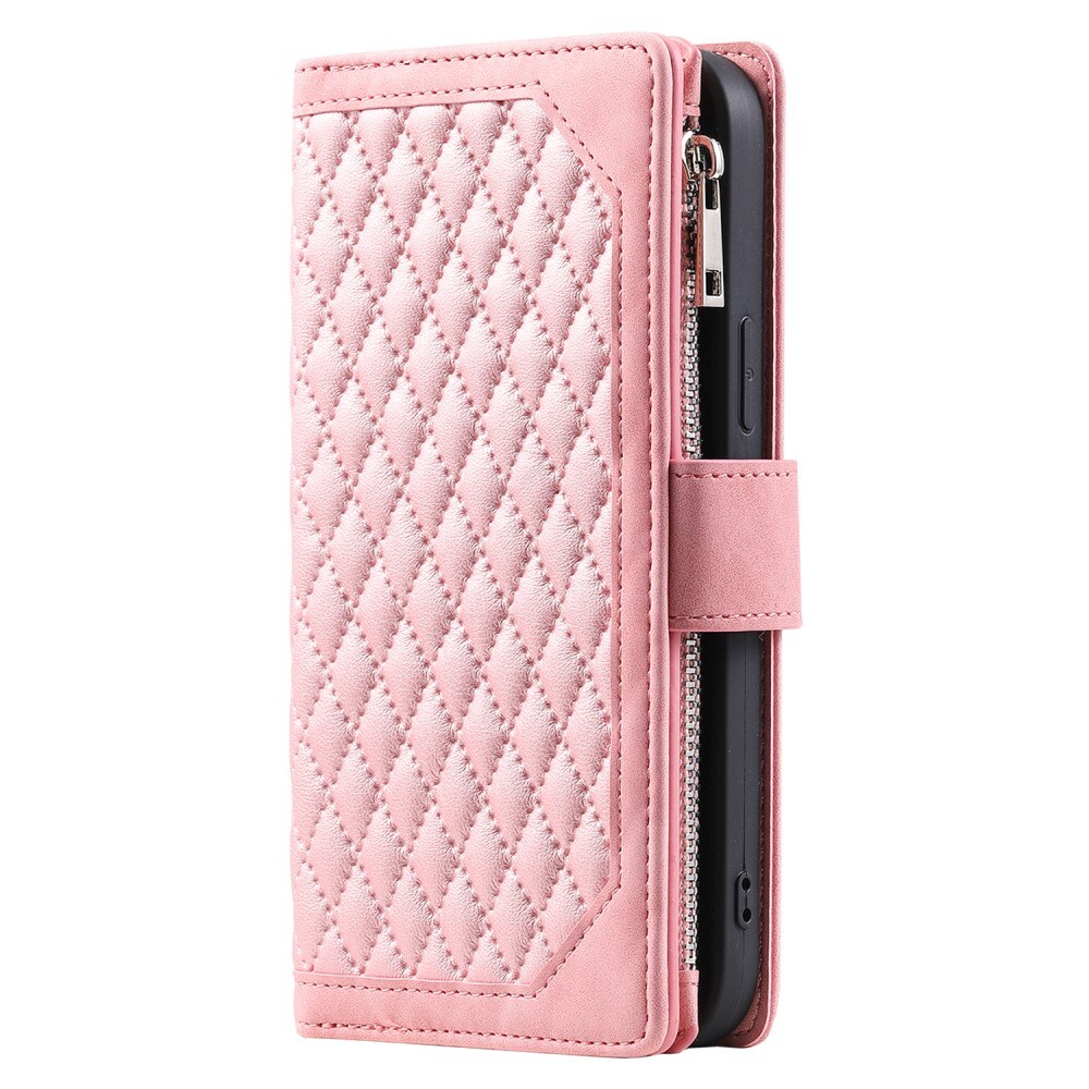 iPhone 15 Pro Max Quiltad plånboksväska, Rosa