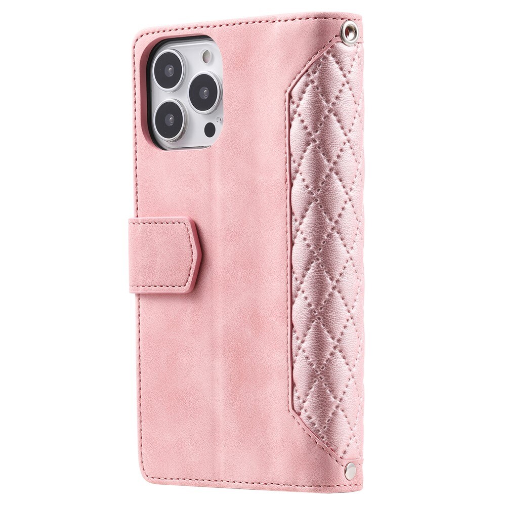 iPhone 15 Pro Max Quiltad plånboksväska, Rosa