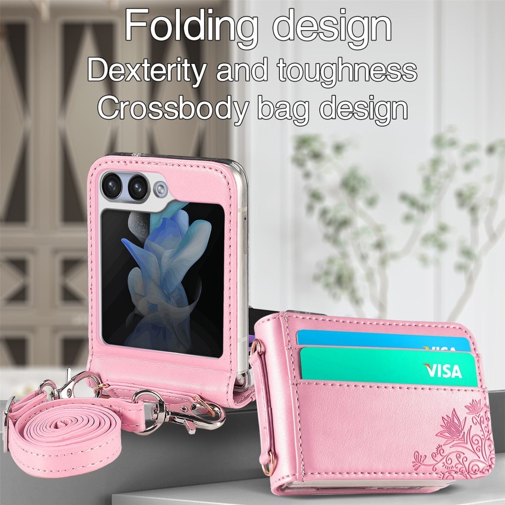 Samsung Galaxy Z Flip 5 Mobilfodral med fjärilar, rosa