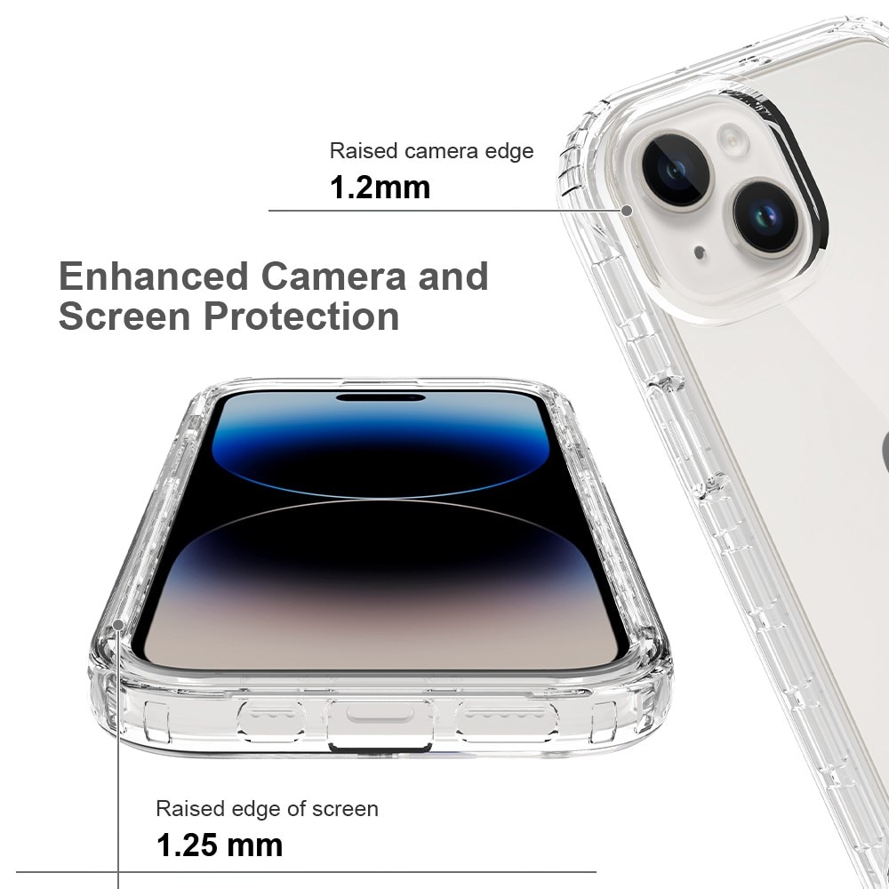 iPhone 15 Stöttåligt mobilskal med skyddsram, Genomskinlig