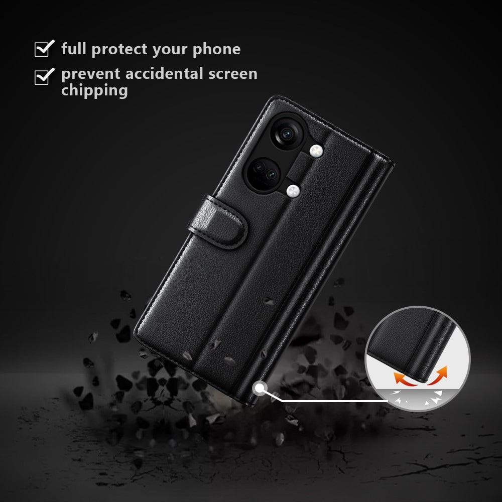  OnePlus Nord 3 Plånboksfodral i Äkta Läder, Svart