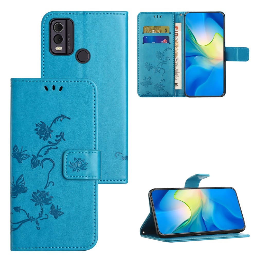 Nokia C22 Mobilfodral med fjärilar, blå