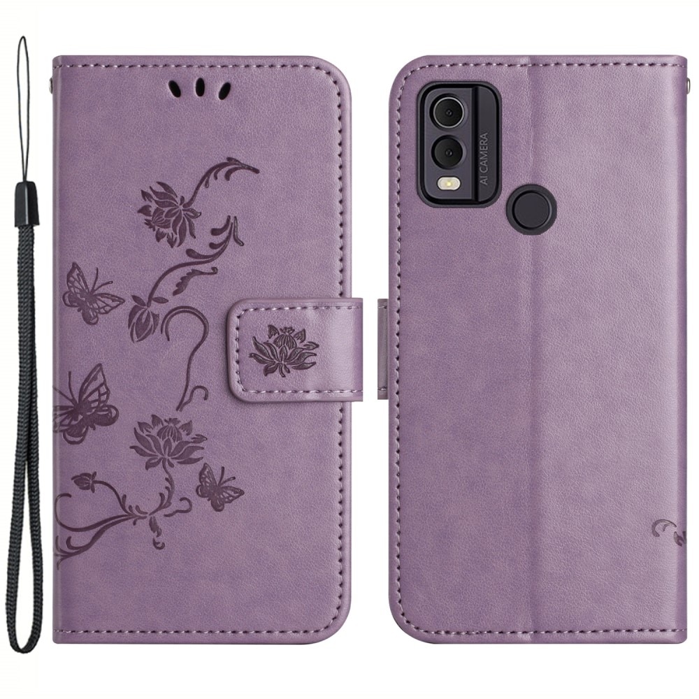 Nokia C32 Mobilfodral med fjärilar, lila