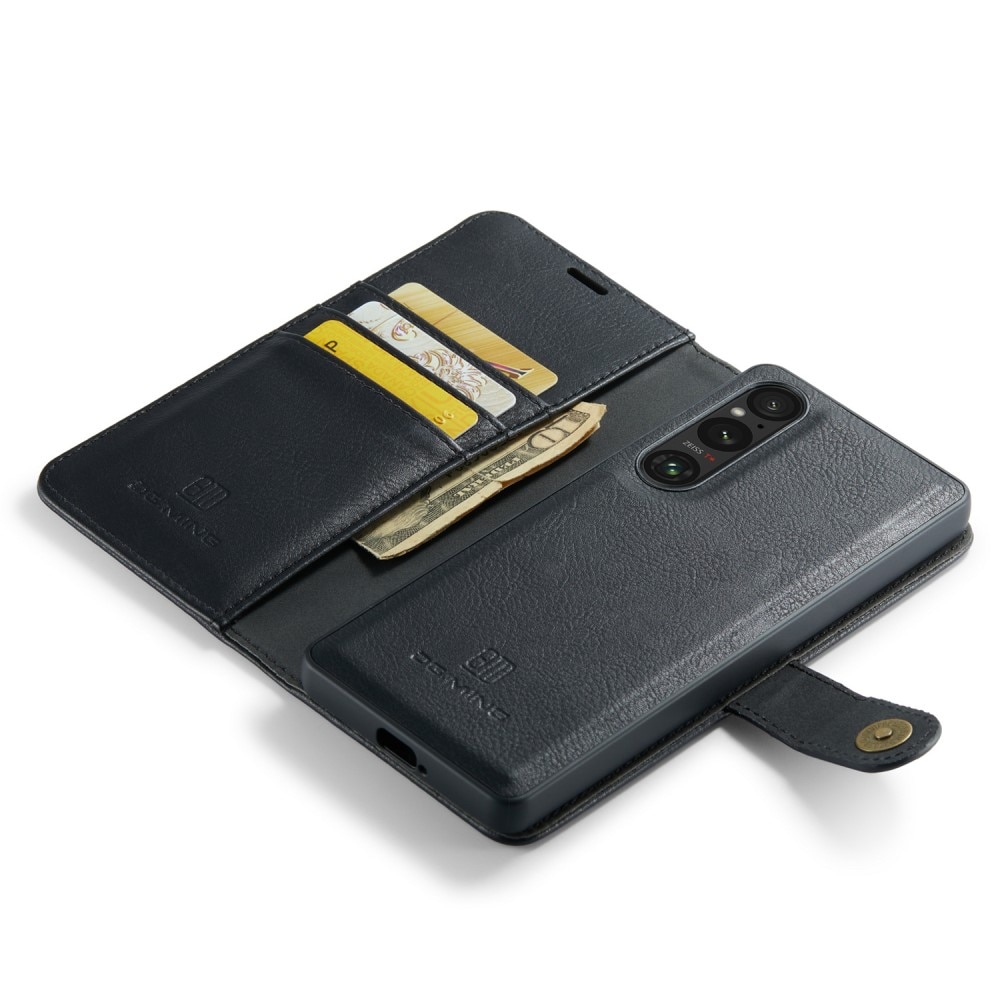 Sony Xperia 1 V Plånboksfodral med avtagbart skal, svart