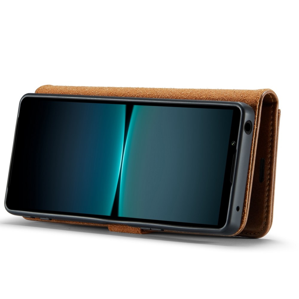 Sony Xperia 5 V Plånboksfodral med avtagbart skal, cognac