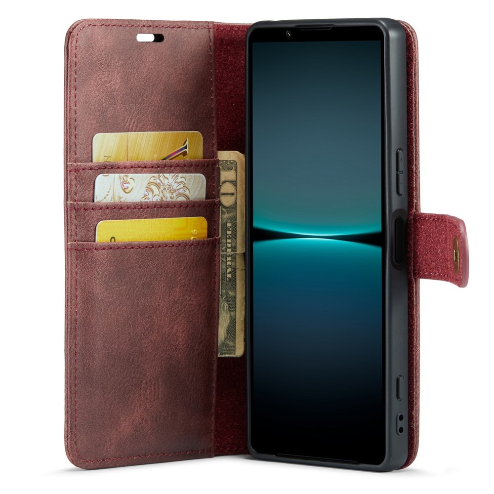 Sony Xperia 1 V Plånboksfodral med avtagbart skal, Röd