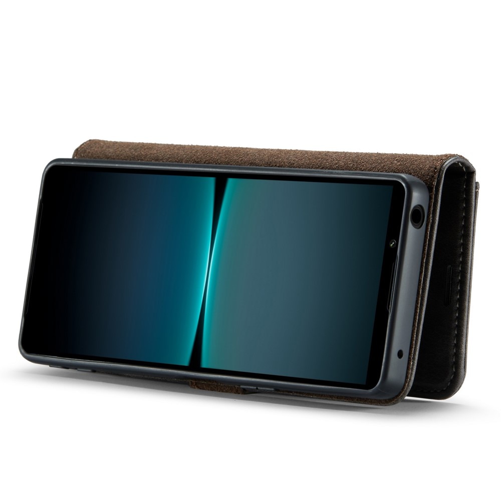 Sony Xperia 1 V Plånboksfodral med avtagbart skal, brun