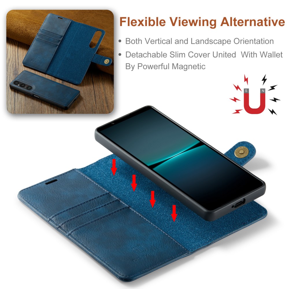 Sony Xperia 1 V Plånboksfodral med avtagbart skal, Blue