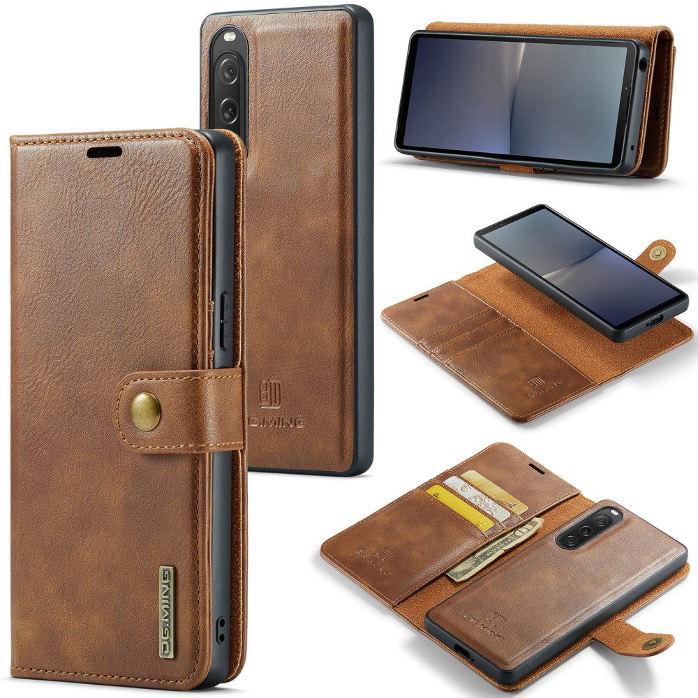 Sony Xperia 10 V Plånboksfodral med avtagbart skal, Cognac
