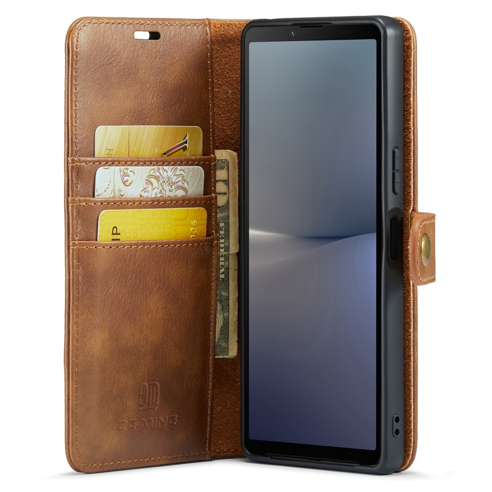 Sony Xperia 10 V Plånboksfodral med avtagbart skal, cognac