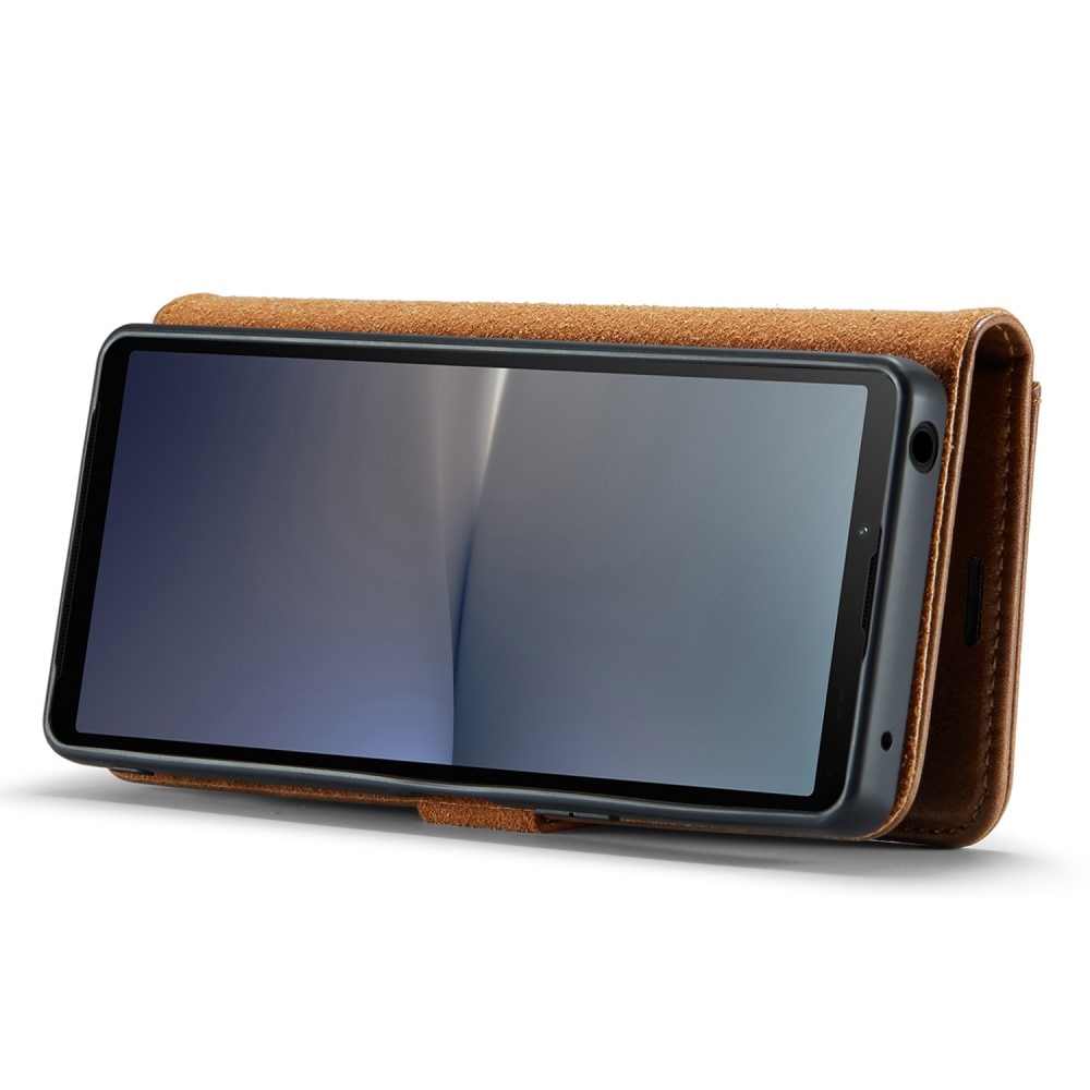 Sony Xperia 10 V Plånboksfodral med avtagbart skal, cognac