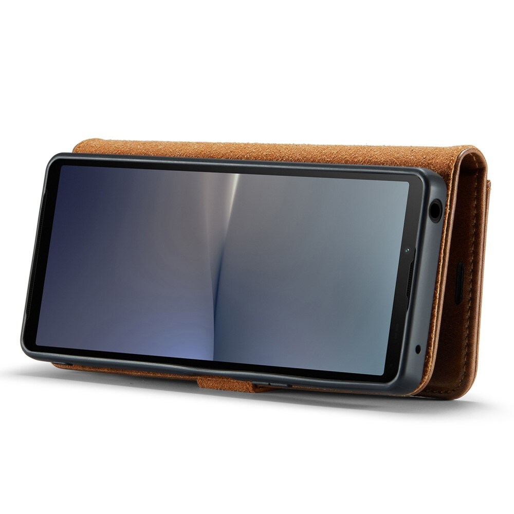 Sony Xperia 10 V Plånboksfodral med avtagbart skal, Cognac