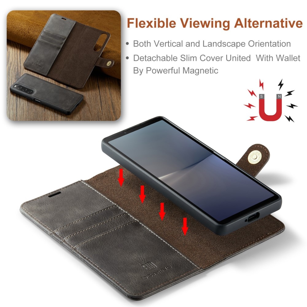 Sony Xperia 10 V Plånboksfodral med avtagbart skal, brun