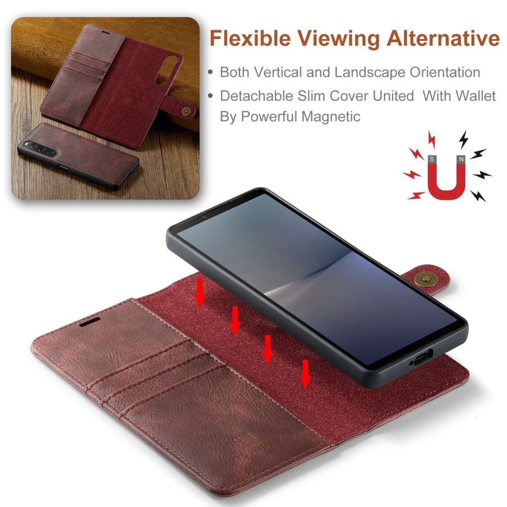 Sony Xperia 10 V Plånboksfodral med avtagbart skal, röd