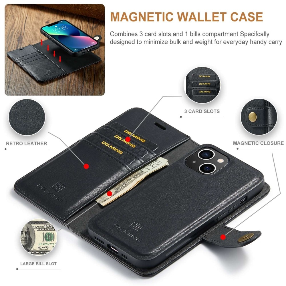 iPhone 15 Plånboksfodral med avtagbart skal, svart