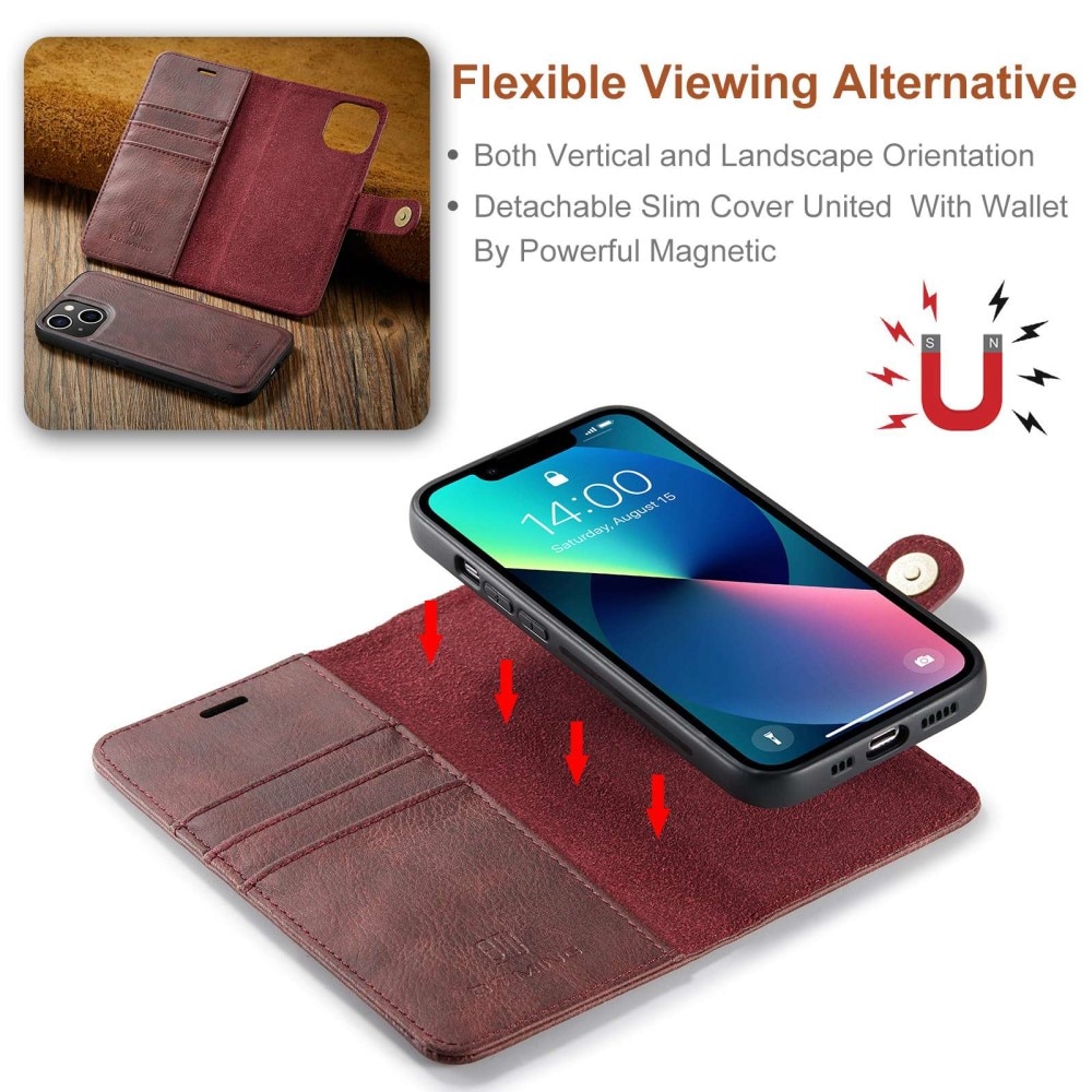 iPhone 15 Plånboksfodral med avtagbart skal, röd