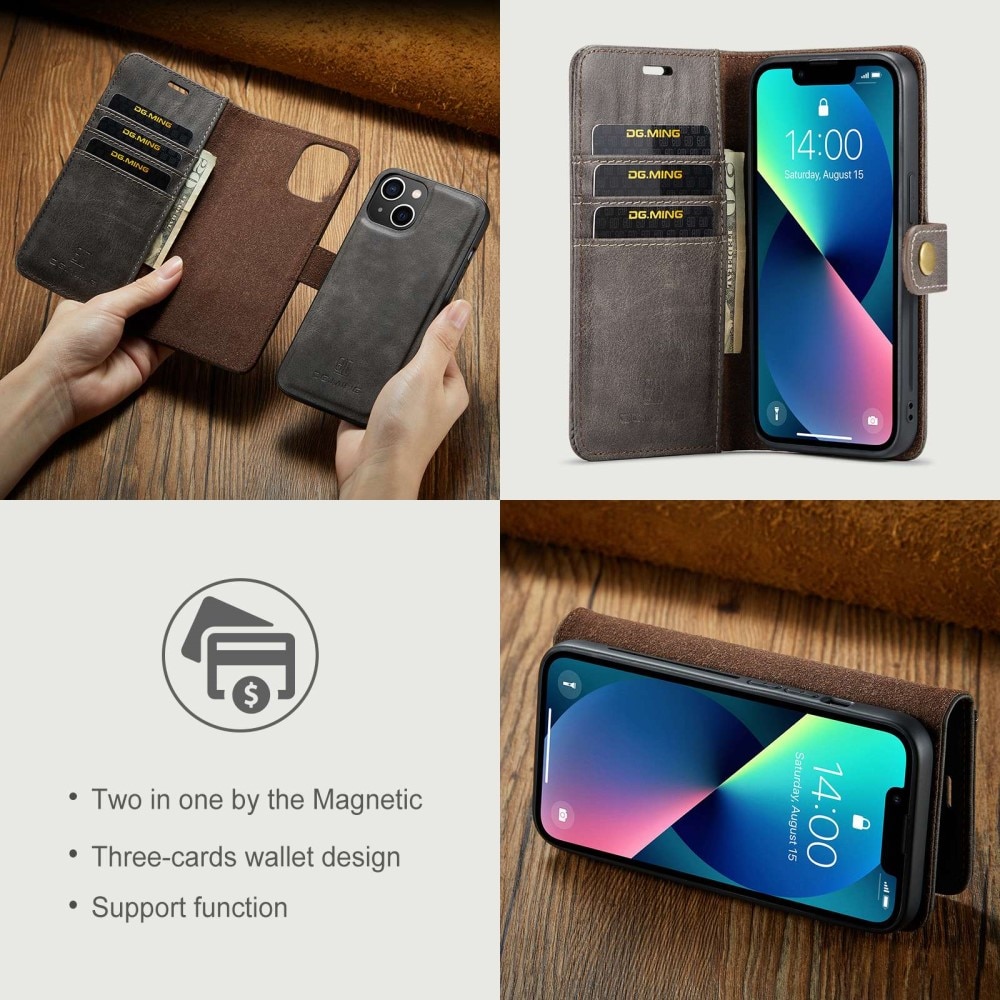 iPhone 15 Plus Plånboksfodral med avtagbart skal, brun