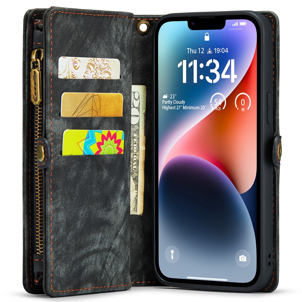 iPhone 15 Pro Max Rymligt plånboksfodral med många kortfack, Grå