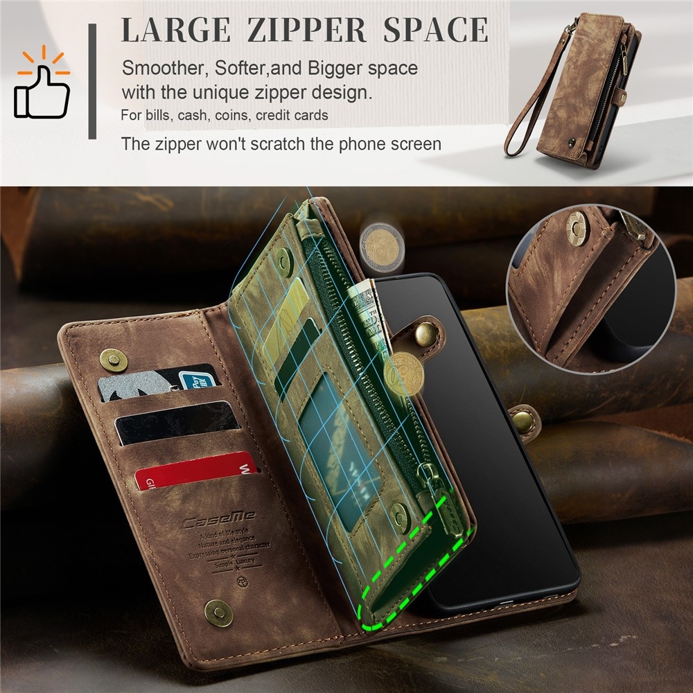 iPhone 15 Pro Max Rymligt plånboksfodral med många kortfack, brun