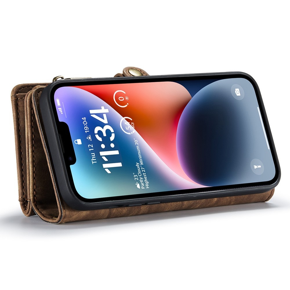 iPhone 15 Pro Max Rymligt plånboksfodral med många kortfack, brun